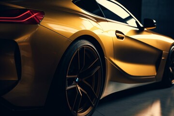 Obraz na płótnie Canvas A sleek sports car design in matte gold. Generative AI