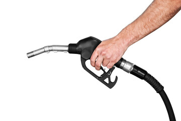 Human hand holding a gas nozzle