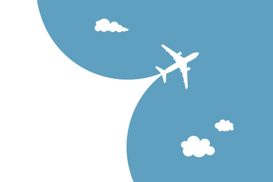 Simple airplane travel opens the background behind itself. Plane journey, romantic travel, tours, cruises, airport advertising, trip abroad on vacation, and plane routes vector illustration banner