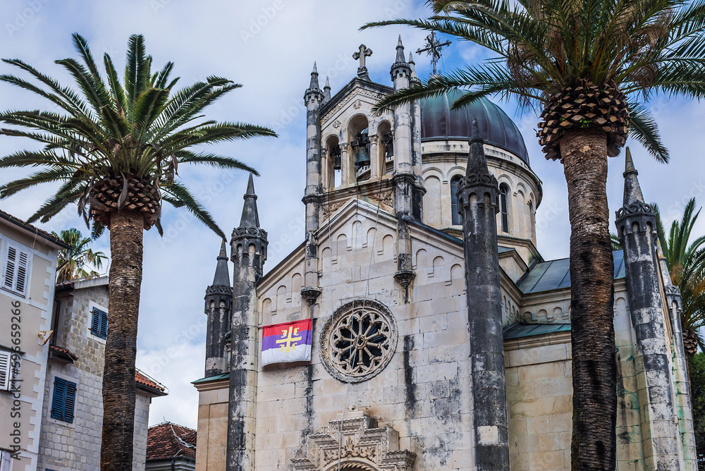 Poster Exterior of Michael the Archangel orthodox church on the main square of historic part of Herceg Novi city, Montenegro