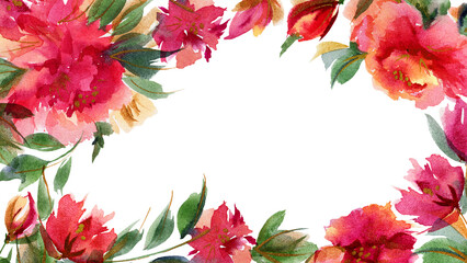 Peony abstract floral watercolor banner pink background. Floral ditsy bright decor for cards