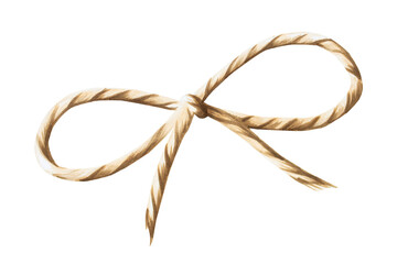 Watercolor twine with the bow-knot of the linen rope isolated. Detail of beauty products and botany set, cosmetology and medicine. For designers, spa decoration, postcards, wrapping paper