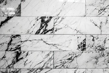modern bathroom with a white and black marble tile wall. Generative AI