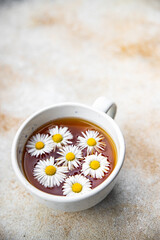 chamomile tea flower hot drink healthy meal food snack on the table copy space food background rustic top view