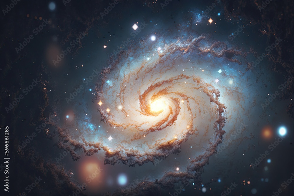 Poster massive spiral shaped ufo hovering in the sky. generative ai