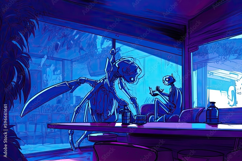 Poster man seated at a table by a window, lost in thought. generative ai