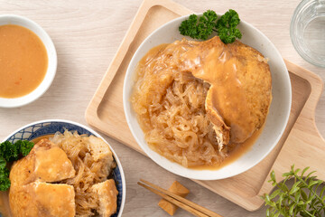 Tamsui agei, delicious famous street food in Taiwan stuffed with mung bean noodles.