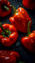 Closeup photo of fresh bell peppers. vegetables on background. Background for healthy food and GMO free products.Diet nutrition and fresh vegetables. Vegan and vegetarian. Generative AI