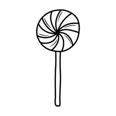 Doodle lollipop. Hand-drawn vector illustration. Sweet candy. Lollipop. Black isolated on white background. Hand drawn vector illustration