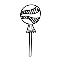 Doodle lollipop. Hand-drawn vector illustration. Sweet candy. Lollipop. Black isolated on white background. Hand drawn vector illustration