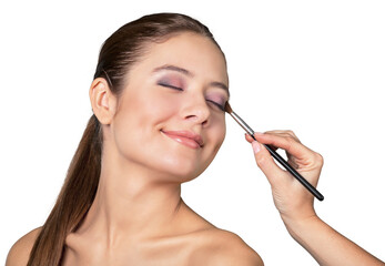 Fototapeta premium Professional makeup artist doing makeup for girl