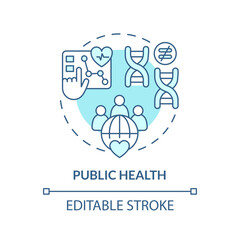 Public health turquoise concept icon. Improving healthcare with genome study. Application of precision medicine abstract idea thin line illustration. Isolated outline drawing. Editable stroke