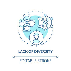 Lack of diversity turquoise concept icon. Providing research in limited population group. Precision medicine challenge abstract idea thin line illustration. Isolated outline drawing. Editable stroke