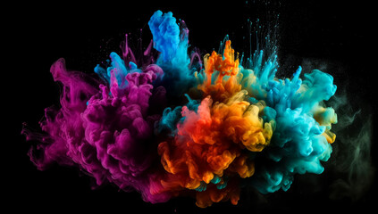 Color splash background on black background, vibrant colorist. Generative Ai.  - obrazy, fototapety, plakaty