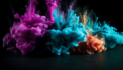 Color splash background on black background, vibrant colorist. Generative Ai. 