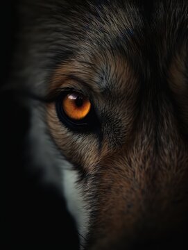 Close up picture of an animal wolf, eye of a predator, generative ai