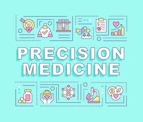 Precision medicine word concepts green banner. Genome study. Infographics with editable icons on color background. Isolated typography. Vector illustration with text. Arial-Black font used