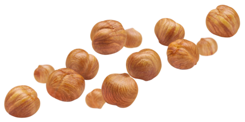 Flying delicious hazelnuts cut out
