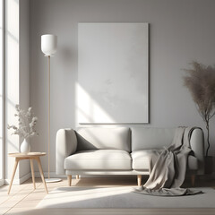 Blank mockup with a 3D render and a canvasframe, 3D render mockup,blank photo, White frame for mockup, AI, AI generated