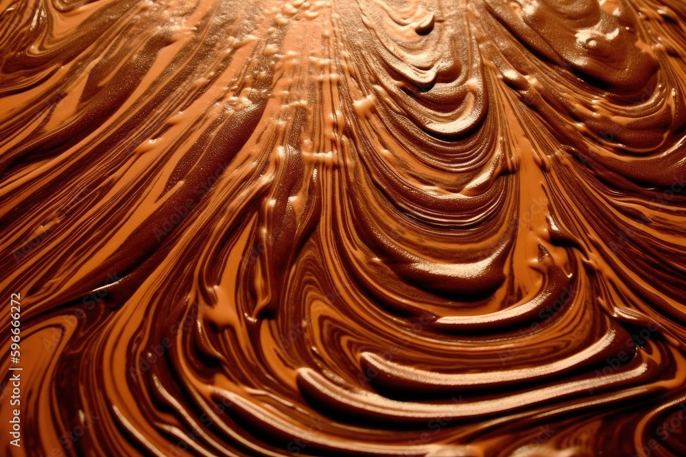 Poster close-up view of a chocolate swirl pattern with intricate details. generative ai