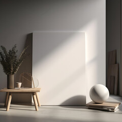 Blank mockup with a 3D render and a canvasframe, 3D render mockup,blank photo, White frame for mockup, AI, AI generated
