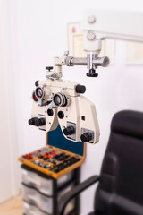 Precision Eye Care: Macro Shot of a Phoropter for Optometry Examination