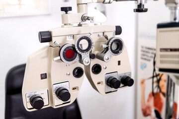 Visual Health Examination: Detailed View of a Phoropter for Eye Testing