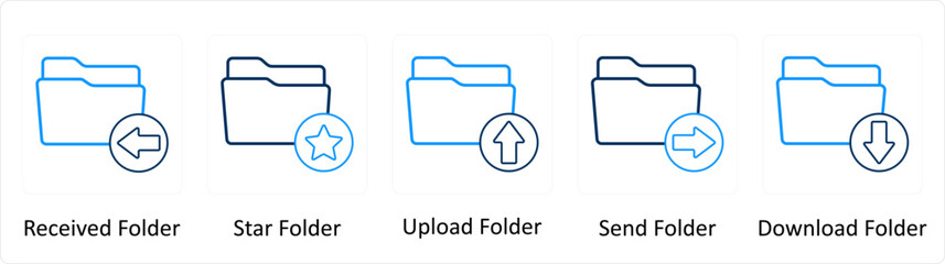 Fototapeta premium A set of 5 Extra icons as received folder, star folder, upload folder