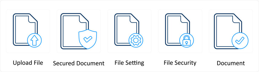 A set of 5 Extra icons as upload file, secured document, file setting