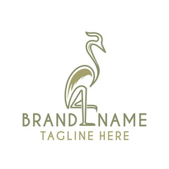 simple heron logo. crane bird line art