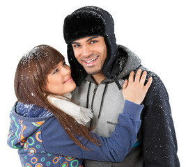 Young beauty couple in winter cloth