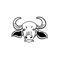 Vector sketch hand drawn bull head silhouette, doodle art with black lines