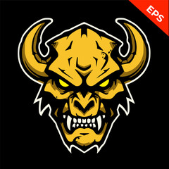 Yellow demon, Warrior demon vector, yellow color. Isolated vector sign symbol