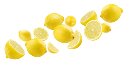 Flying delicious lemon fruits, cut out