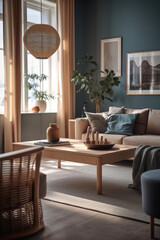 Modern scandinavian style living room, with a minimalist theme and neutral color palette. Generative AI