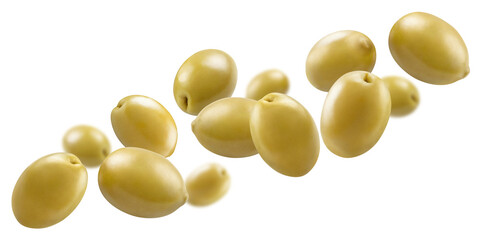 Flying delicious green olives, cut out