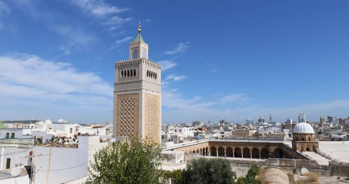 View of the Old Medina of Tunis, Unesco. Around 700 monuments, including palaces, mosques, mausoleums, madrasas and fountains, testify to this remarkable historic city.