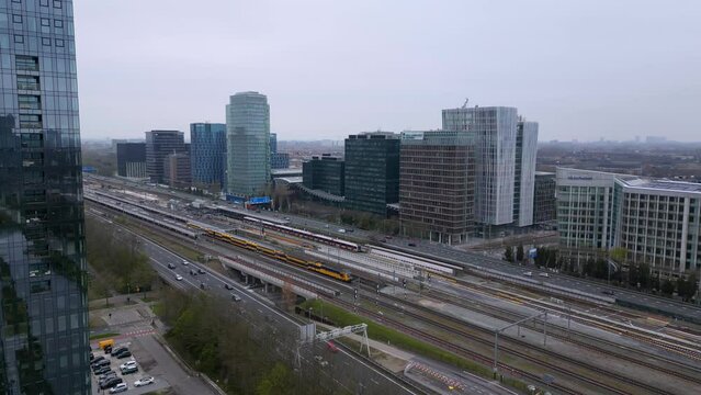Amsterdam Zuid railway station and A10 motorway, Netherlands
