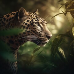 Leopard in the Jungle, Leopard Cub, Large Cat Feline Wild King of the Jungle Leaves Leaf