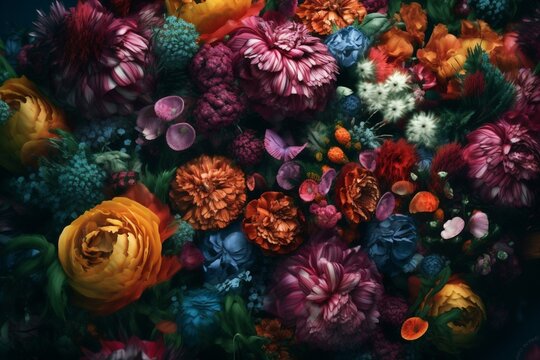 Floral fantasy, vibrant blooms, alternate realm. Generative AI © Xiomara