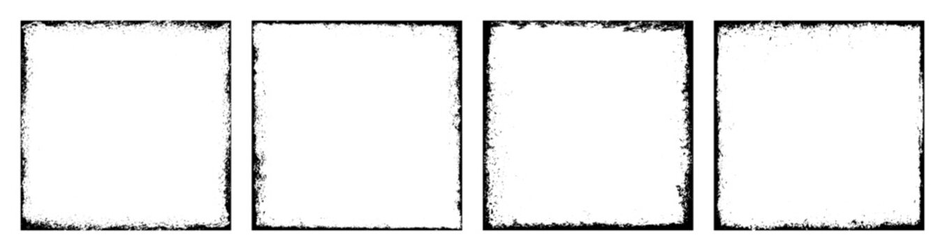 Grunge frame. Set of square frames. Empty black boxes. Hand drawn design elements. Vector illustration isolated on white background.