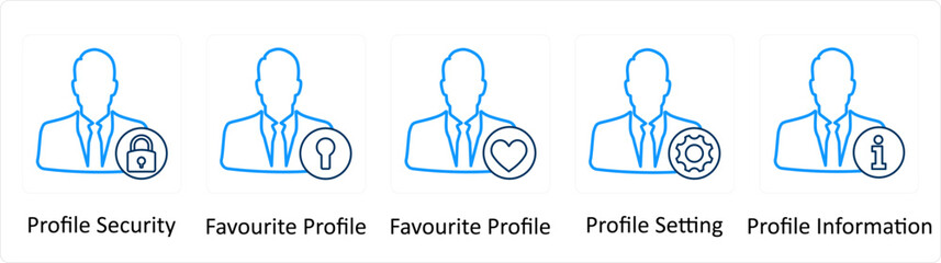 A set of 5 Extra icons as profile security, favorite profile, profile setting