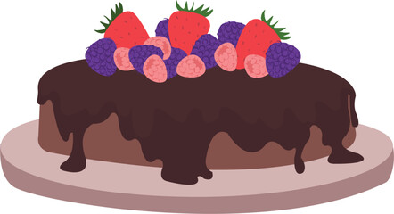 Chocolate cake with berries decoration. Bakery design element