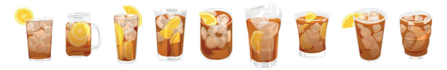 Set of delicious ice tea on white background