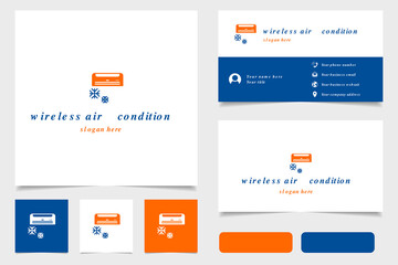 Wireless air condition logo design with editable slogan. Branding book and business card template.