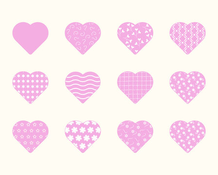 Vector set of pink pattern hearts.