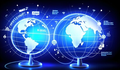 Photo of two world globes with blue ocean and map details