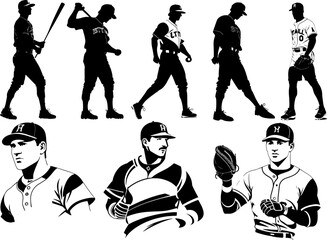 Silhouettes of  baseball player, vector set