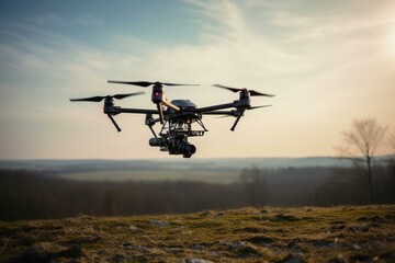 Flying unmanned aerial vehicle. Generative AI