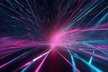 abstract futuristic background with pink blue glowing neon moving high speed wave lines and bokeh lights. Data transfer concept Fantastic wallpaper, Ai Generative